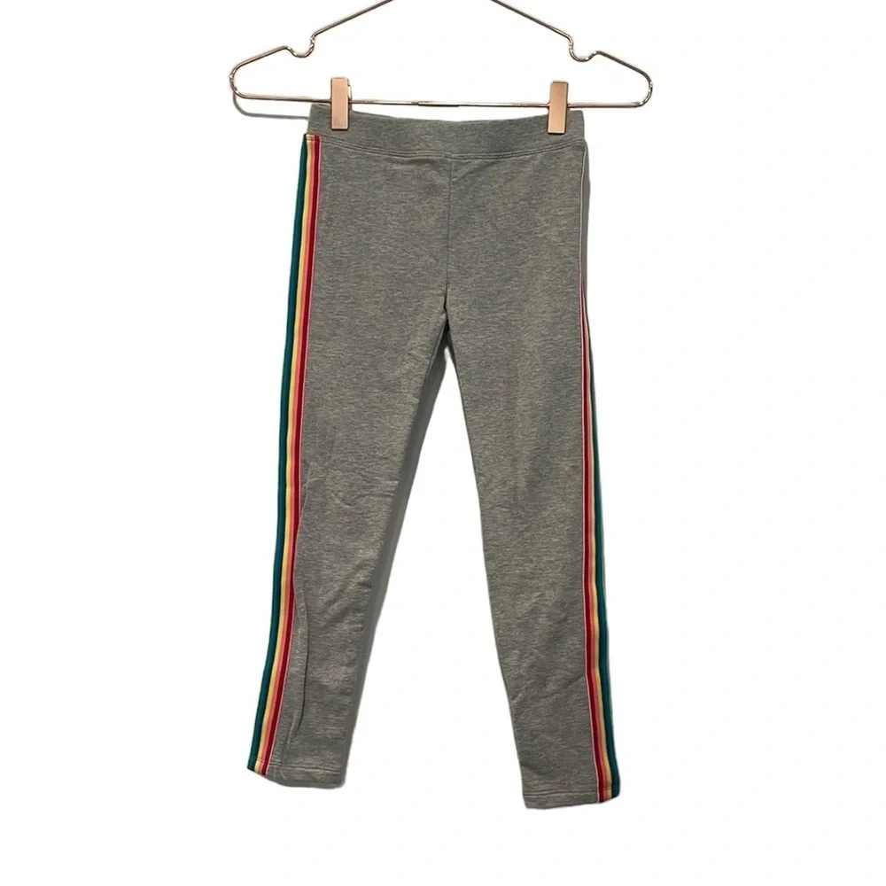 Kids Crewcuts grey with rainbow stripes.  Size 6-7